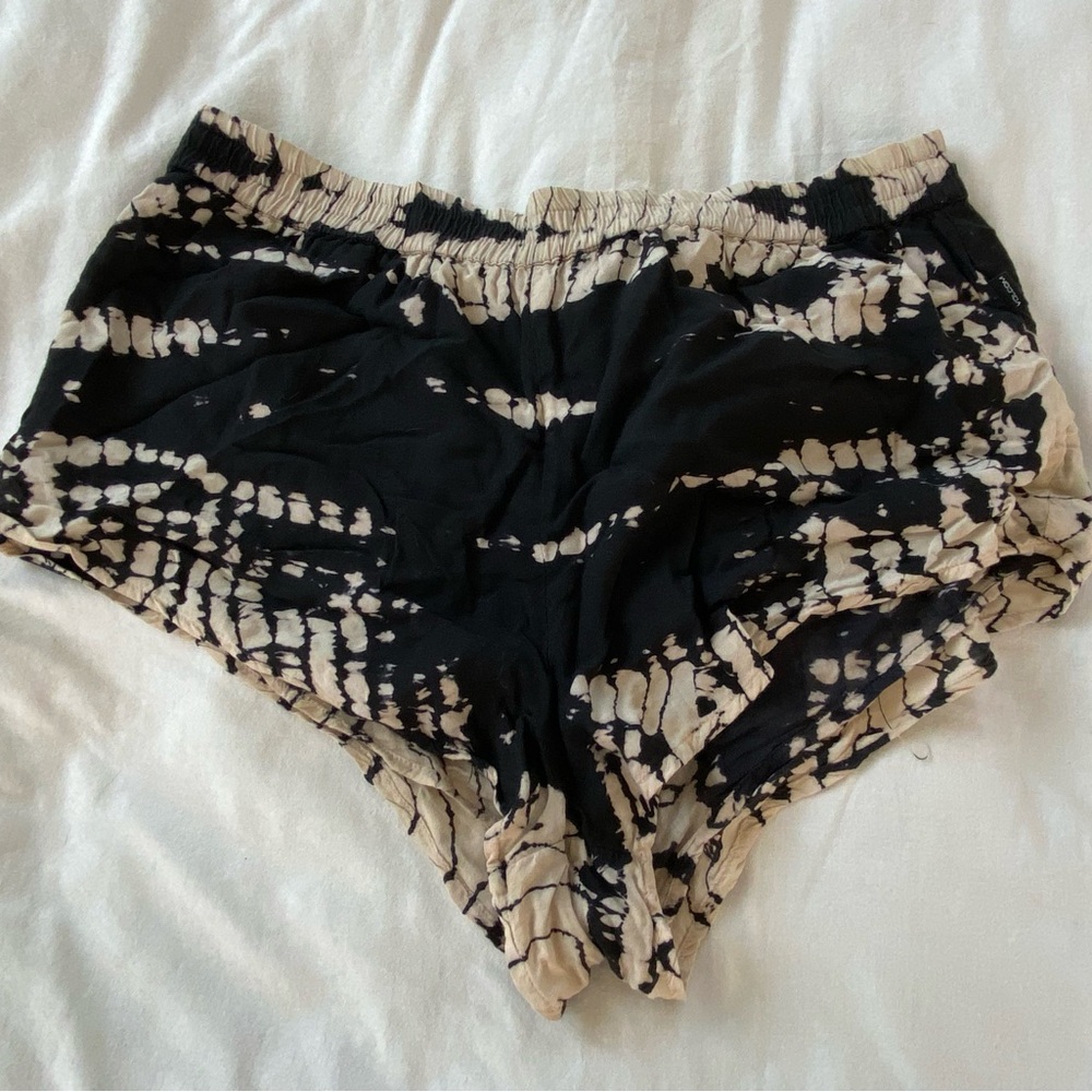 Volcom Black and Cream Athletic Shorts with Distressed Hem